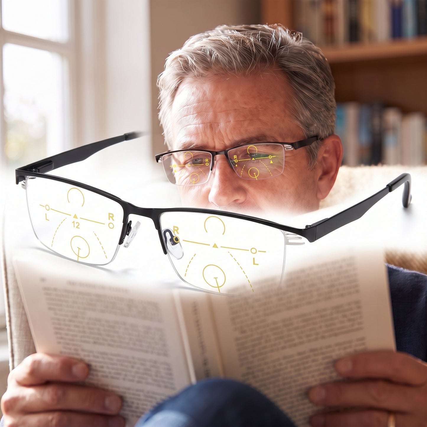 Reading Glasses Progressive Multifocal Semi-Rimless Titanium Frame - Image 4