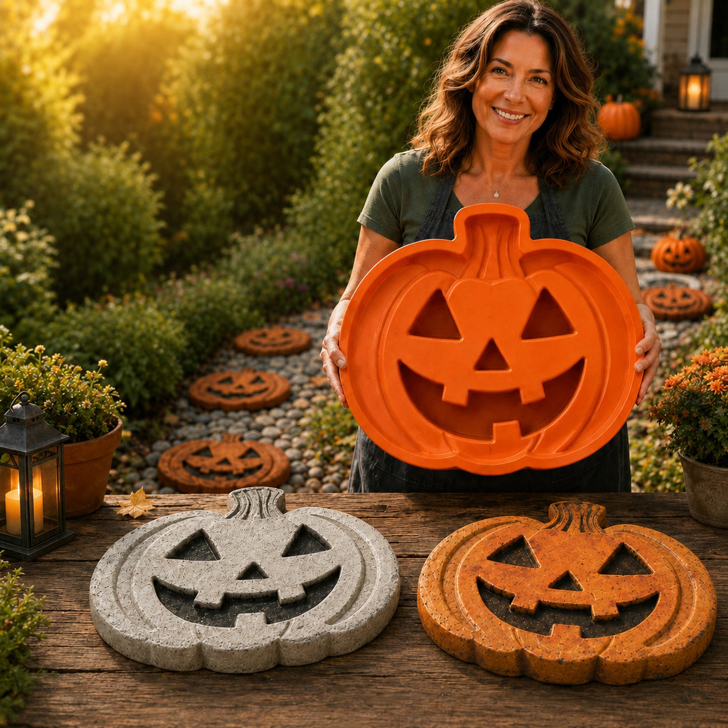 Pumpkin Mold Reusable Casting Mold For Concrete Stepping Stones Halloween Garden Decor With Flexible Construction For Easy Removal - Image 2