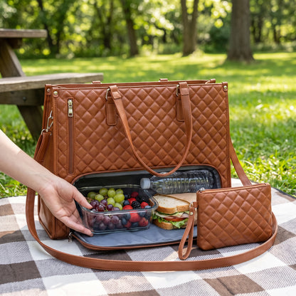Lunch Bag Quilted Tote Insulated Compartment Work - hero