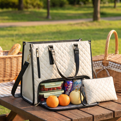 Lunch Bag Quilted Tote Insulated Compartment Work - in-use