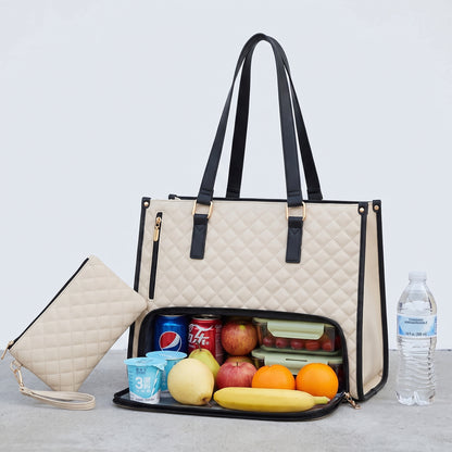 Lunch Bag Quilted Tote Insulated Compartment Work - scale