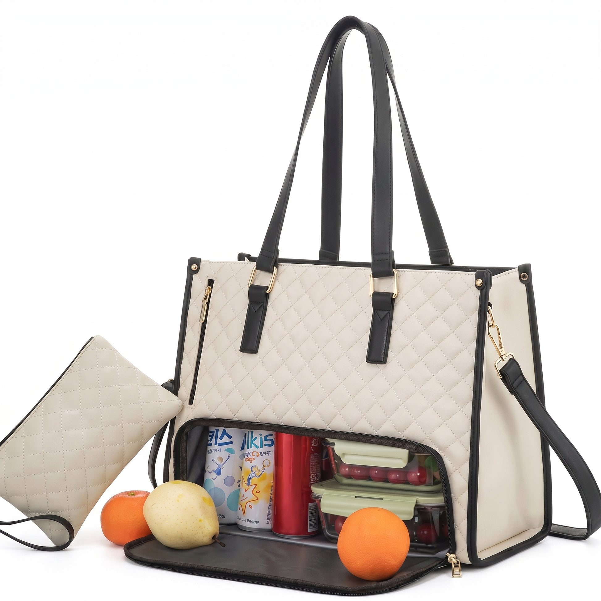 Lunch Bag Quilted Tote Insulated Compartment Work - studio