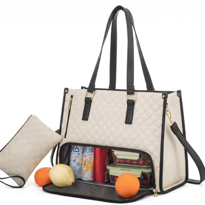 Lunch Bag Quilted Tote Insulated Compartment Work - studio