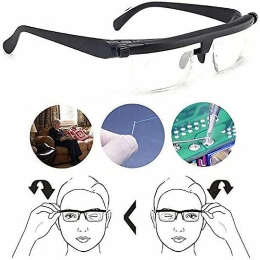 Reading Glasses Adjustable Focus Glasses Black Frame Clear Lenses - Image 2