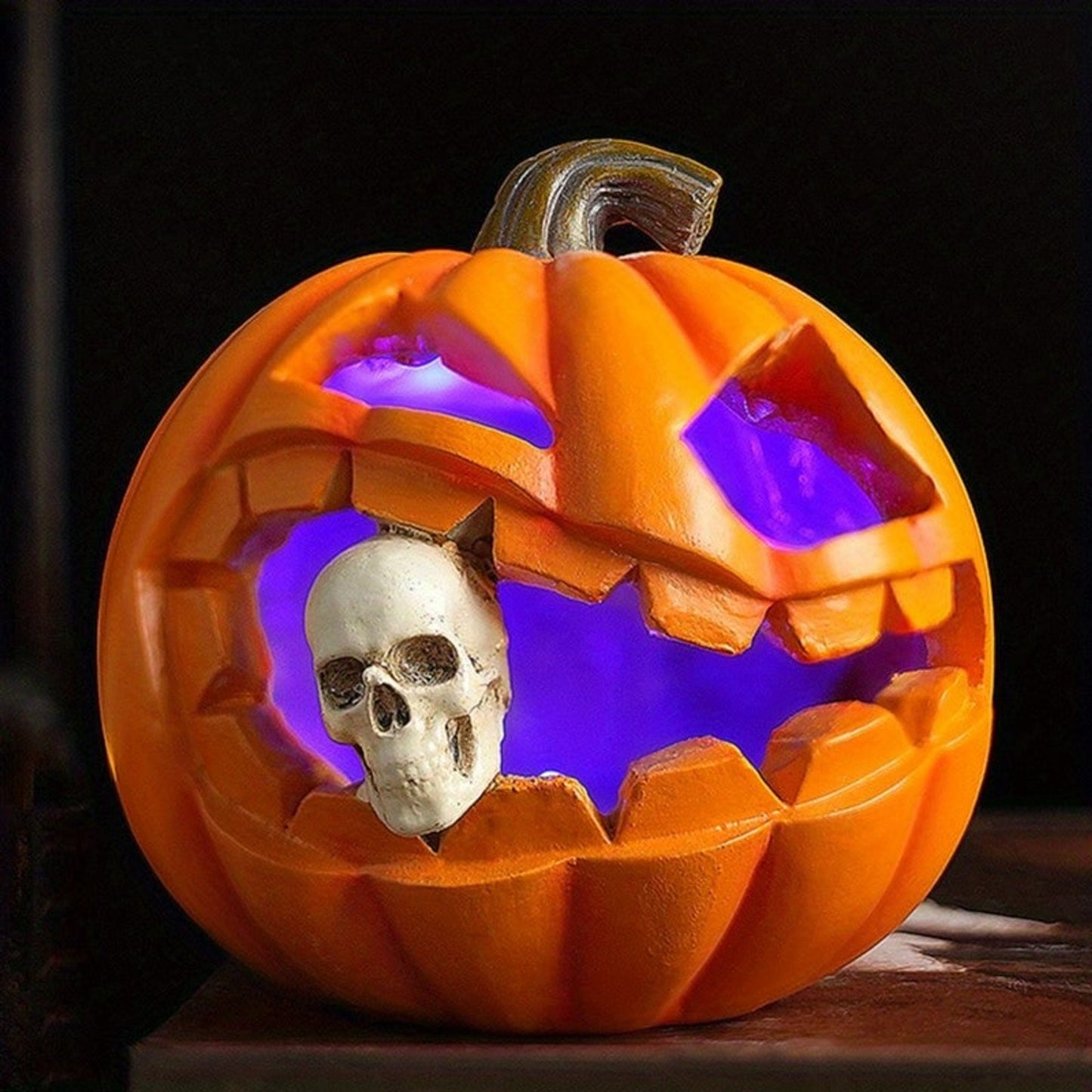 Realistic Skull Jack O'Lantern Lighted Halloween Pumpkin Decoration With Durable Plastic Construction For Versatile Garden Decor - Image 1
