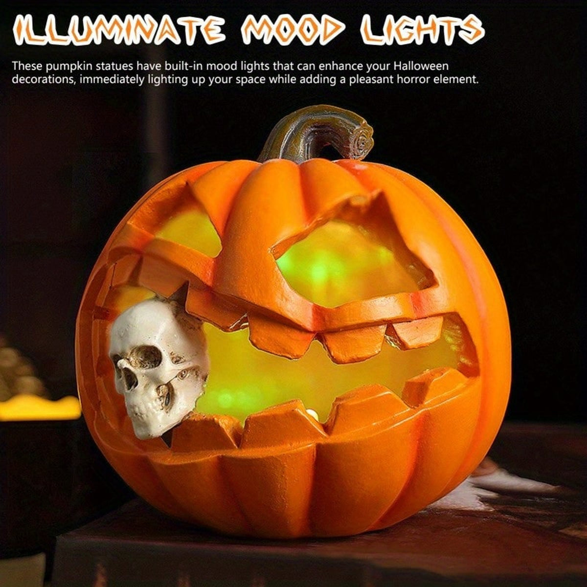 Realistic Skull Jack O'Lantern Lighted Halloween Pumpkin Decoration With Durable Plastic Construction For Versatile Garden Decor - Image 5