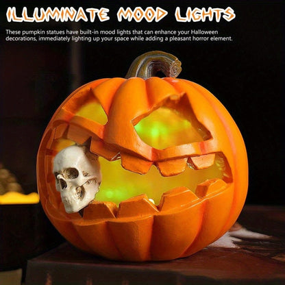 Realistic Skull Jack O'Lantern Lighted Halloween Pumpkin Decoration With Durable Plastic Construction For Versatile Garden Decor - Image 5