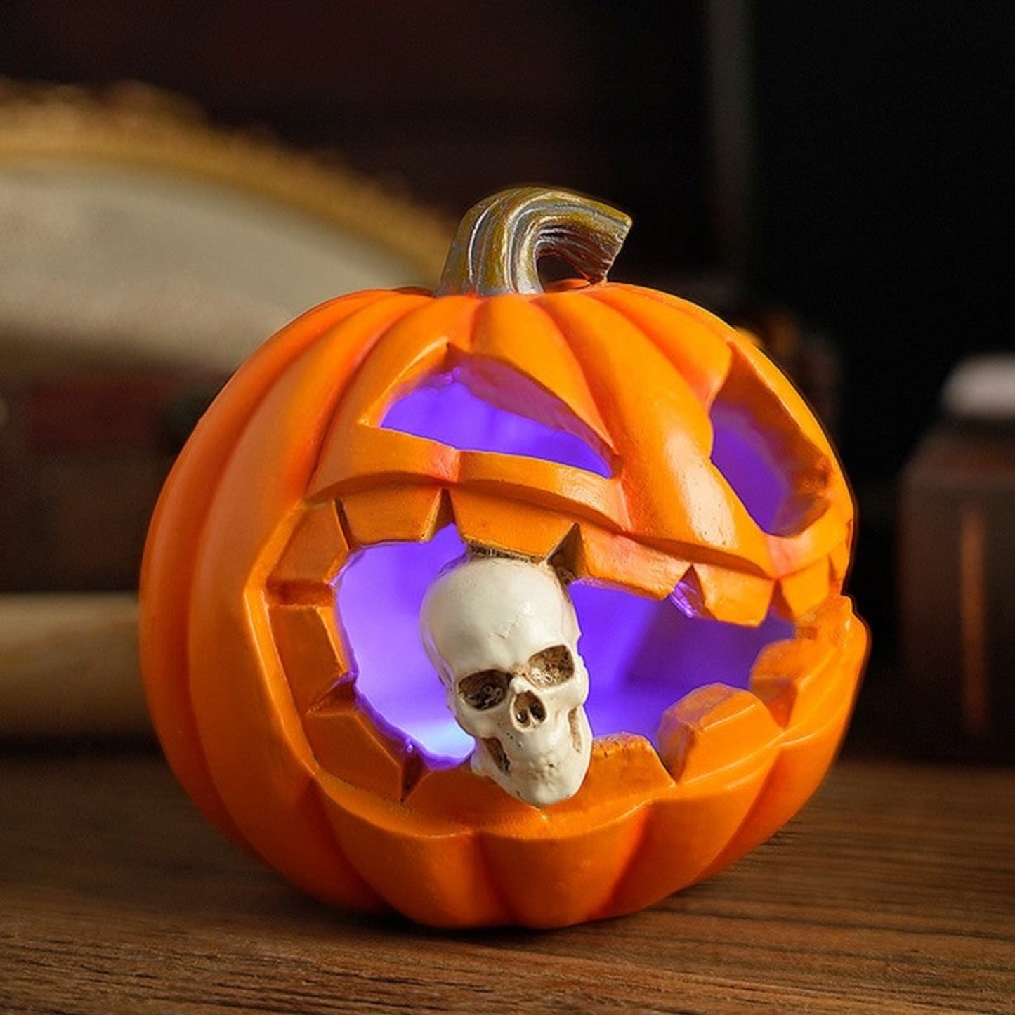 Realistic Skull Jack O'Lantern Lighted Halloween Pumpkin Decoration With Durable Plastic Construction For Versatile Garden Decor - Image 2