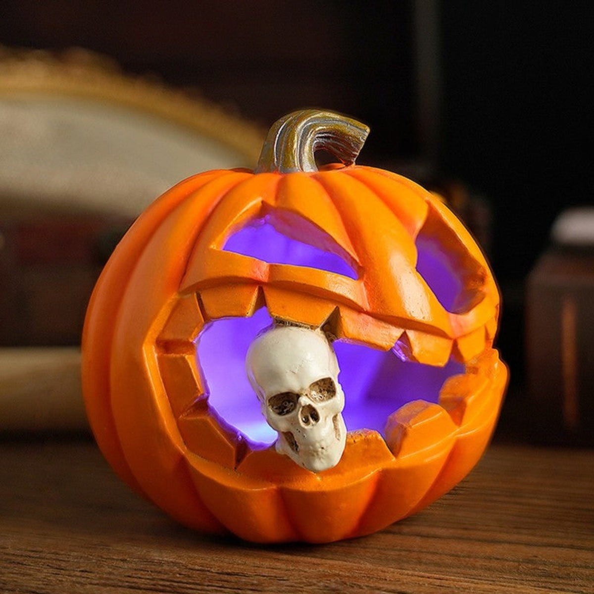 Realistic Skull Jack O'Lantern Lighted Halloween Pumpkin Decoration With Durable Plastic Construction For Versatile Garden Decor - Image 2