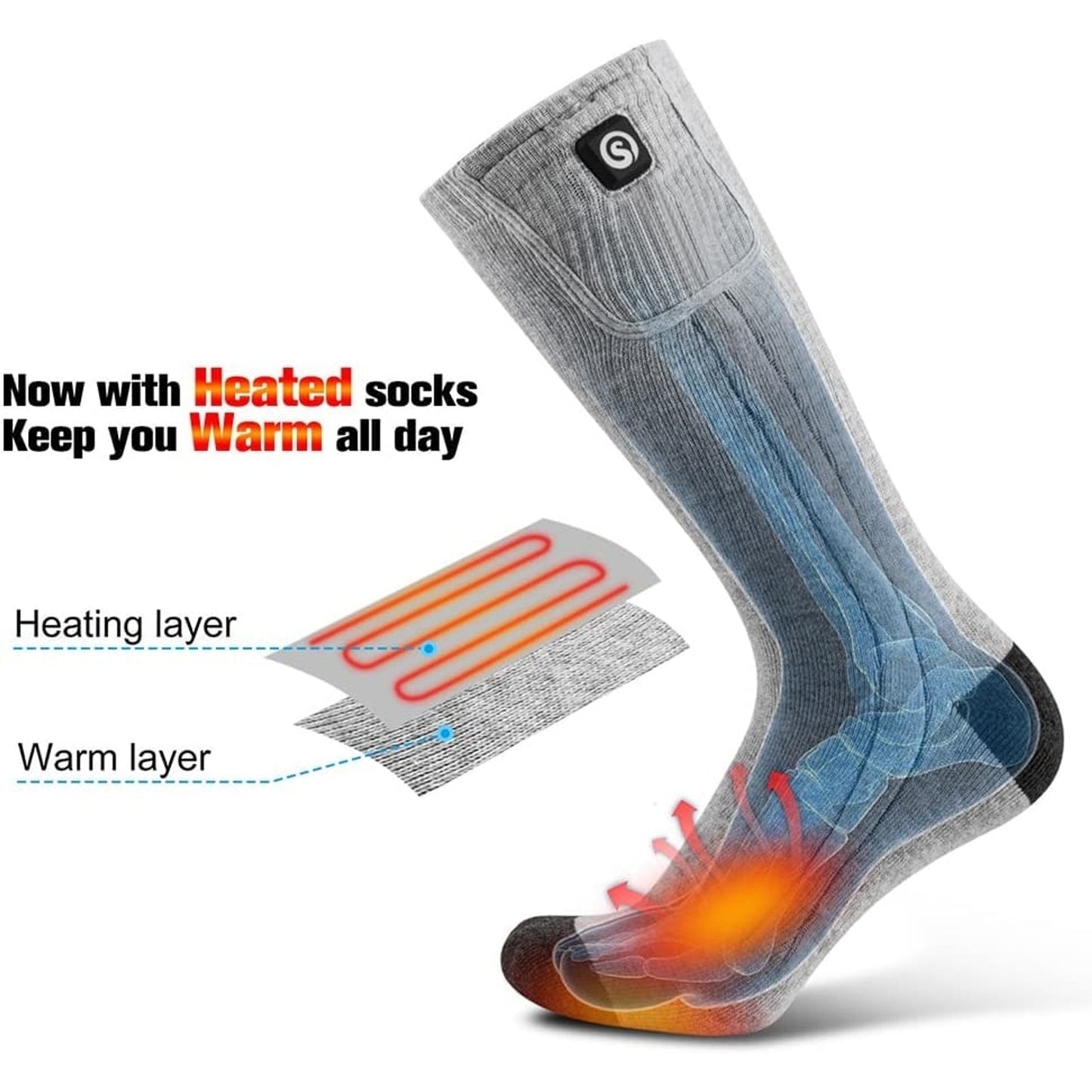 Rechargeable Battery Heated Socks With Moisture Wicking Ankle And Ribbed Knit Calf - Image 2