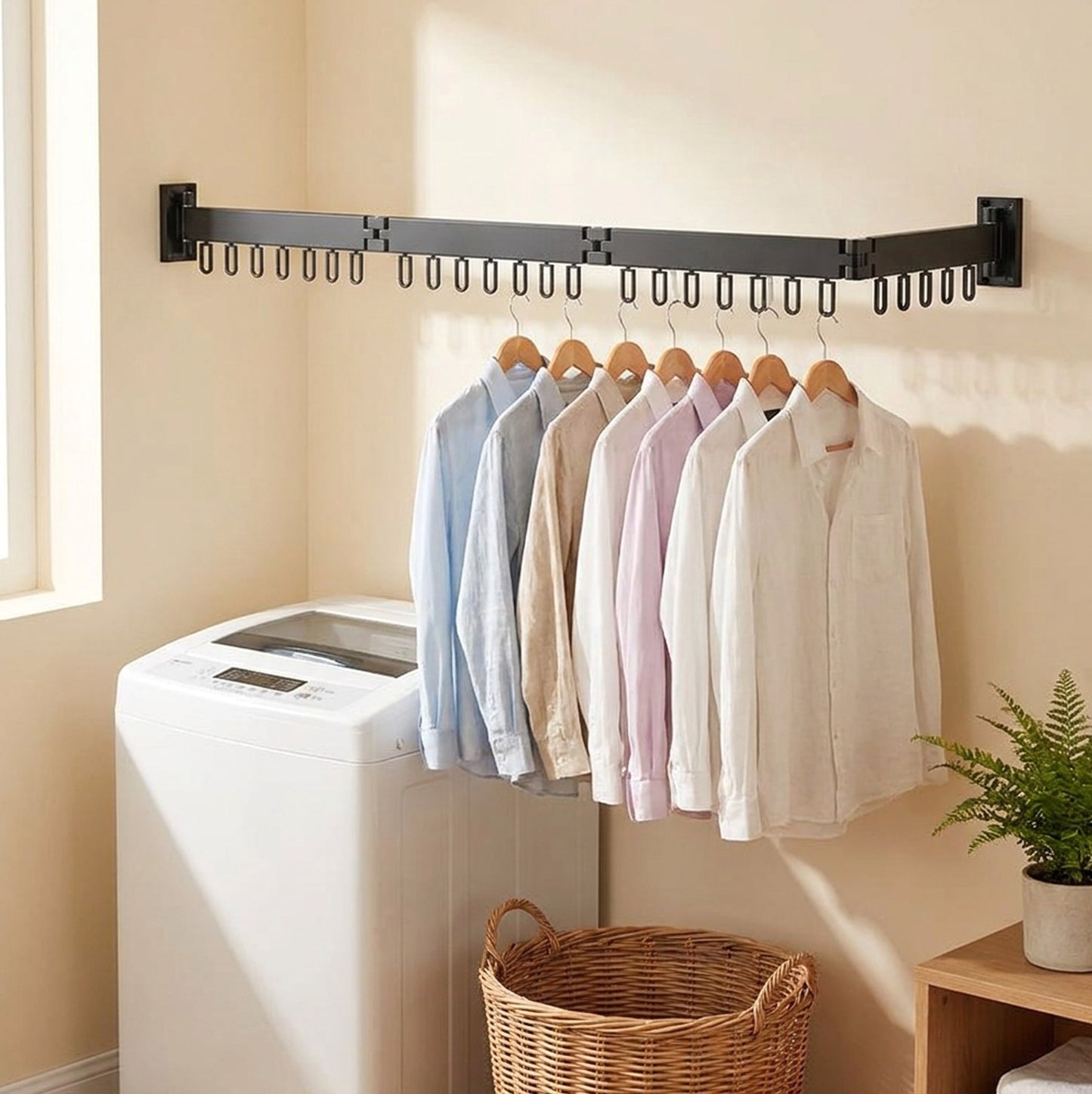 Retractable Drying Rack Folding Wall-Mount Hanger With Cloth Design Space That Disappears When You're Done - Image 17