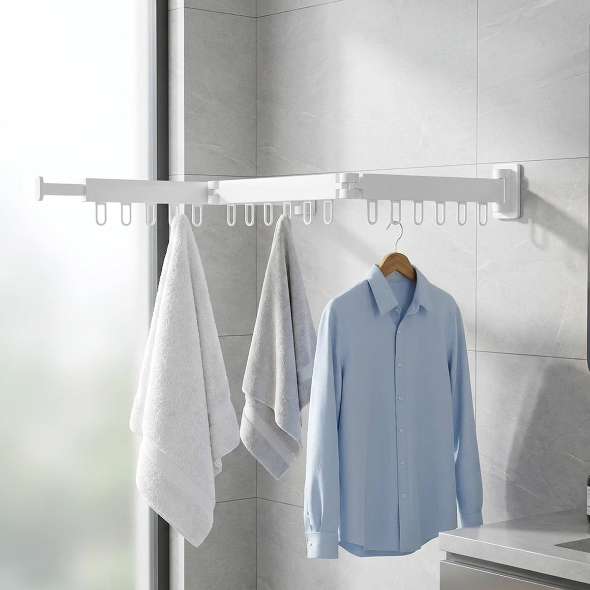 Retractable Drying Rack Folding Wall-Mount Hanger With Cloth Design Space That Disappears When You're Done - Image 4
