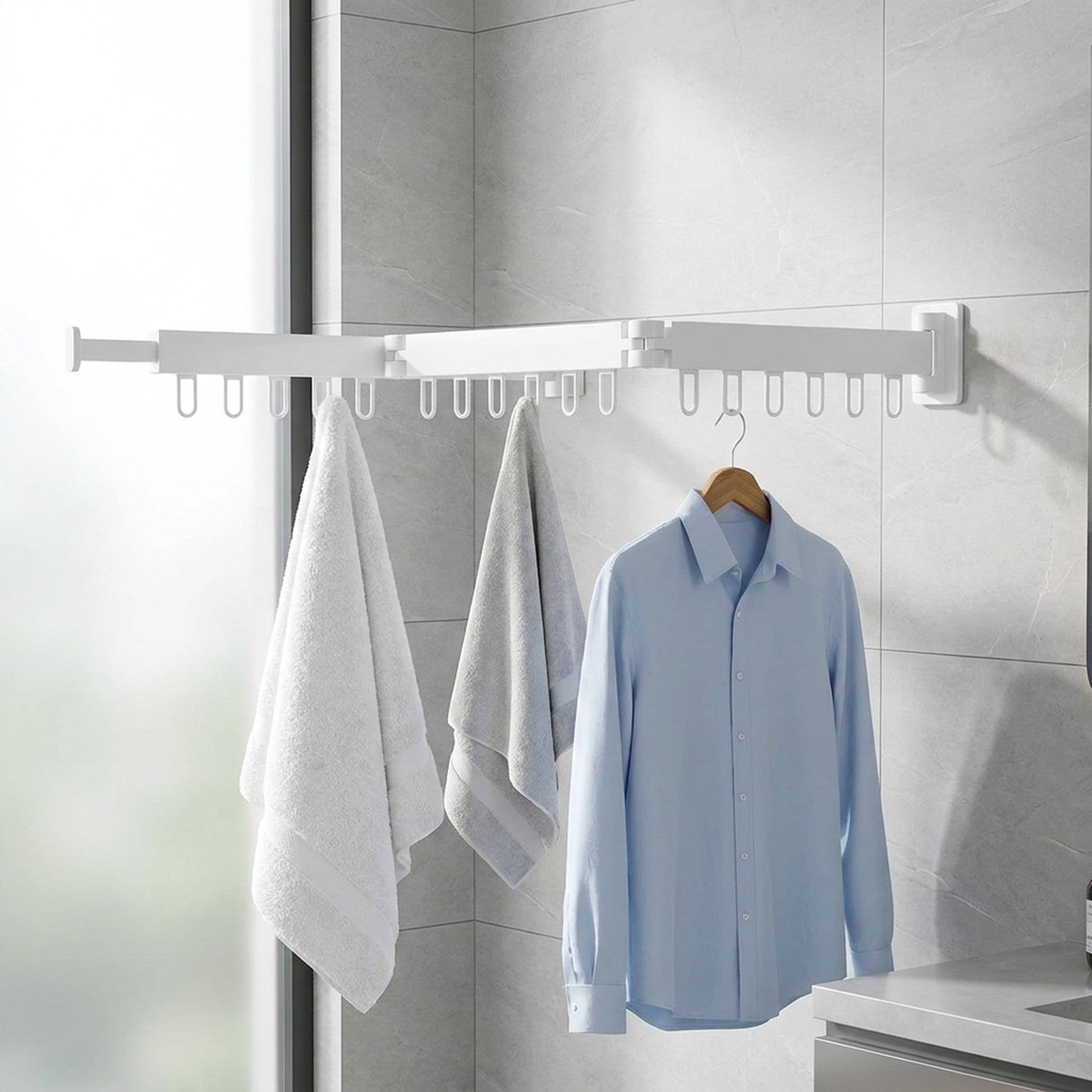 Retractable Drying Rack Folding Wall-Mount Hanger With Cloth Design Space That Disappears When You're Done - Image 4