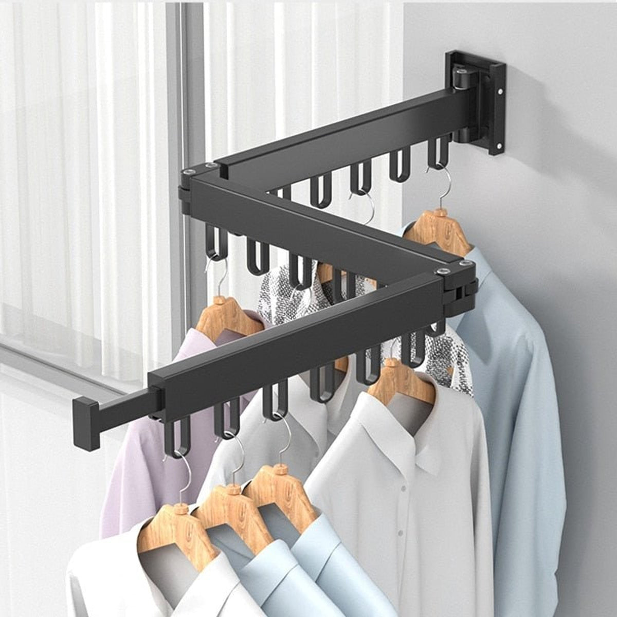 Retractable Drying Rack Folding Wall-Mount Hanger With Cloth Design Space That Disappears When You're Done - Image 10