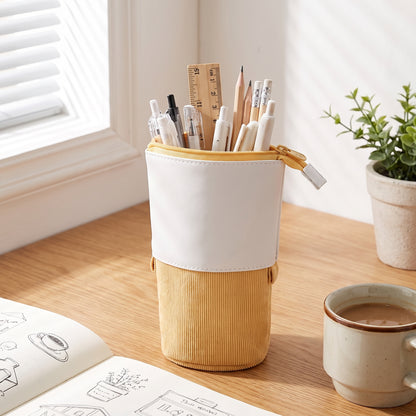 Pencil Case Standing Corduroy Pen Holder Retractable Pop - in-use
