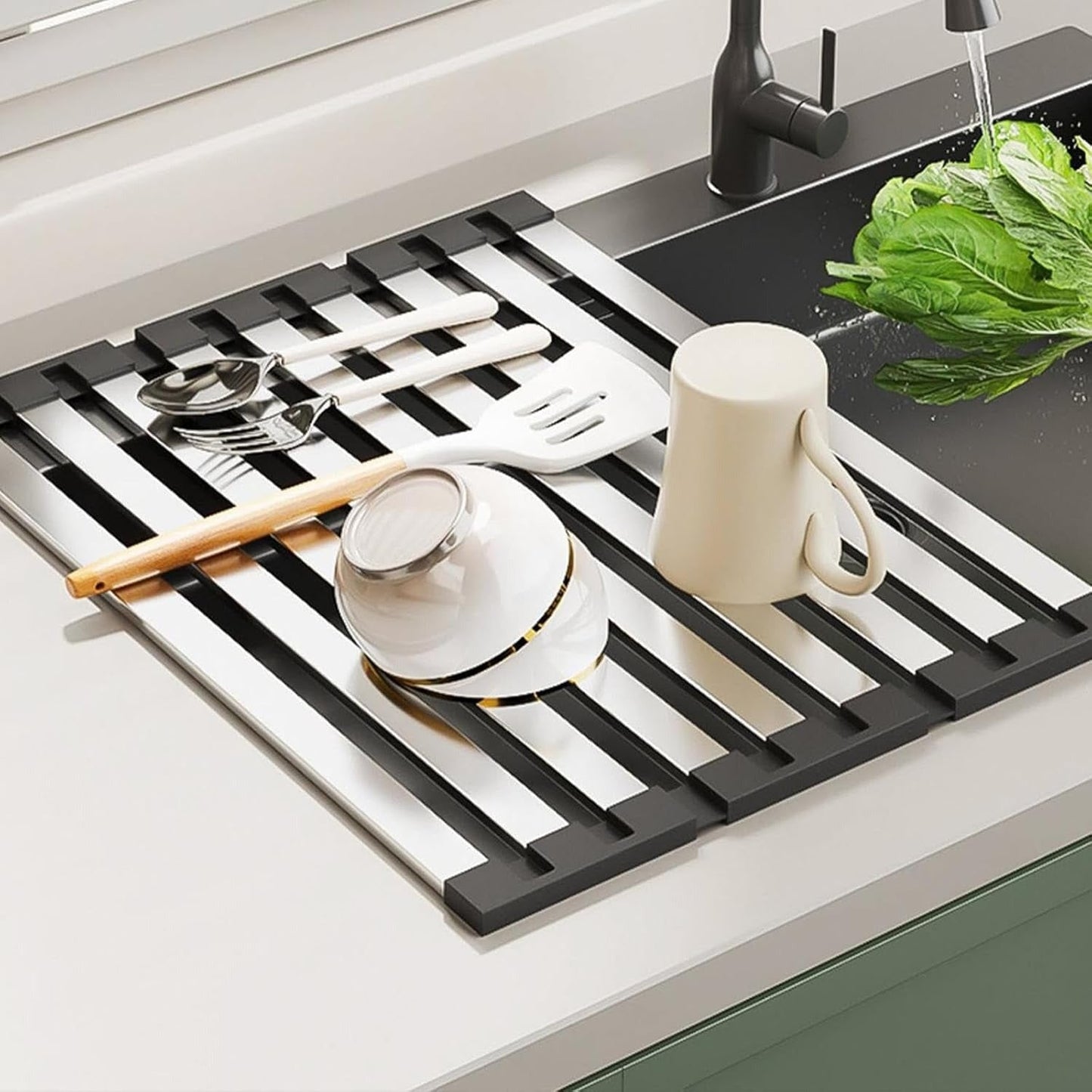 Rollable Drying Rack Dish Drainer Stainless Steel Roll-Up Mat Over Sink Countertop - Image 3