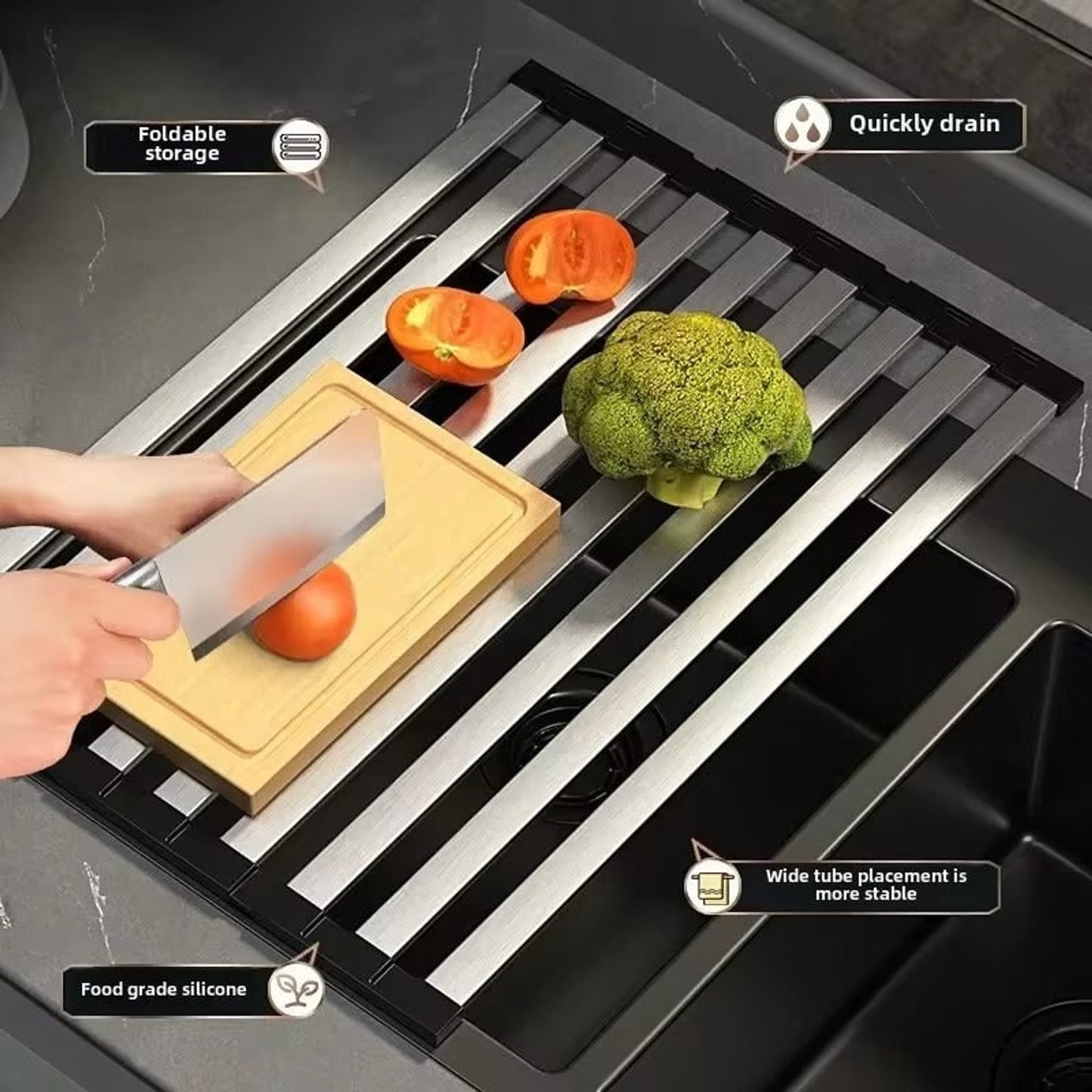 Rollable Drying Rack Dish Drainer Stainless Steel Roll-Up Mat Over Sink Countertop - Image 7