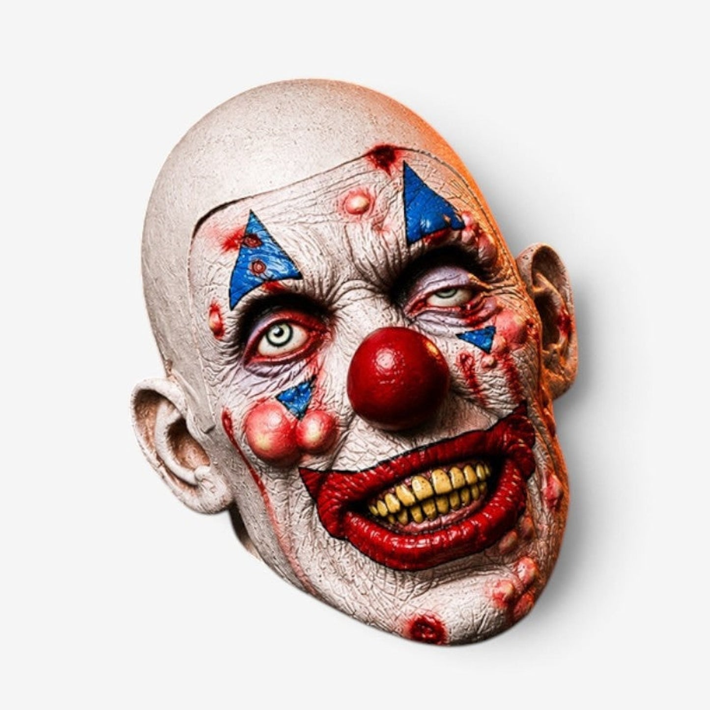 Scary Clown Halloween Mask Full Head White Red Blue - Image 1