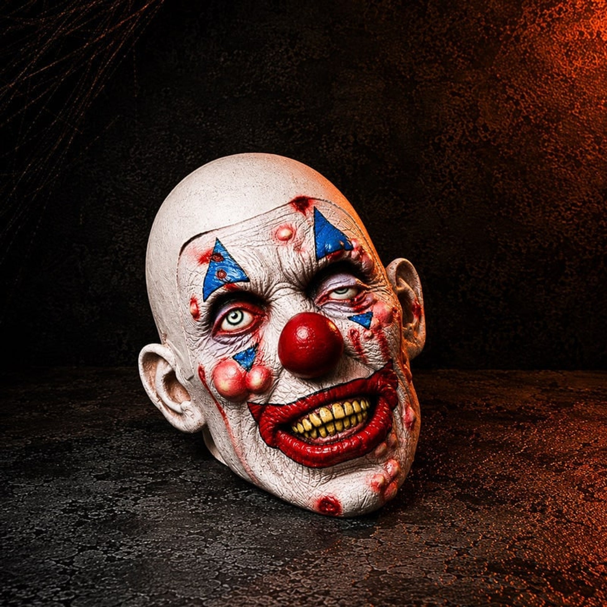 Scary Clown Halloween Mask Full Head White Red Blue - Image 4