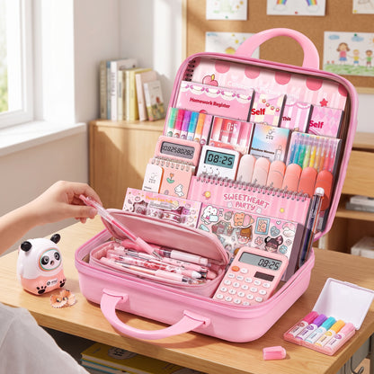 Gift Pink School Supplies Cute Cartoon Childrens Stationery Set - hero