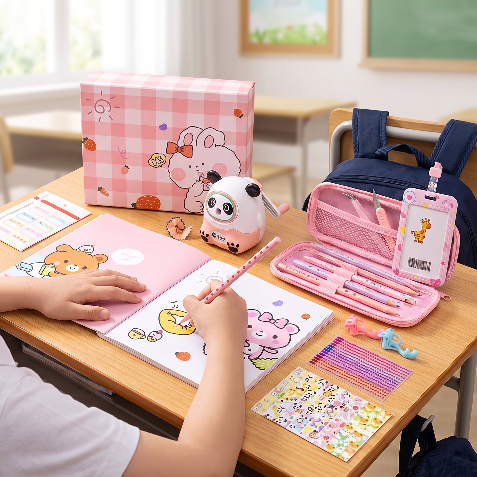 Gift Pink School Supplies Cute Cartoon Childrens Stationery Set - Image 3