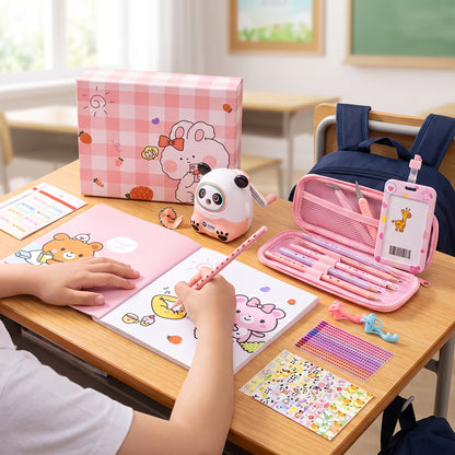 Gift Pink School Supplies Cute Cartoon Childrens Stationery Set - Image 3