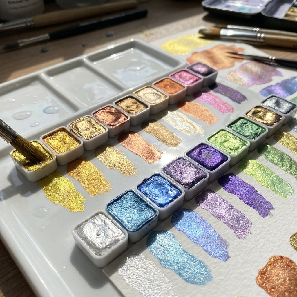 Metallic Watercolor Paint Set Shimmer Palette Solid Pans - Image 2