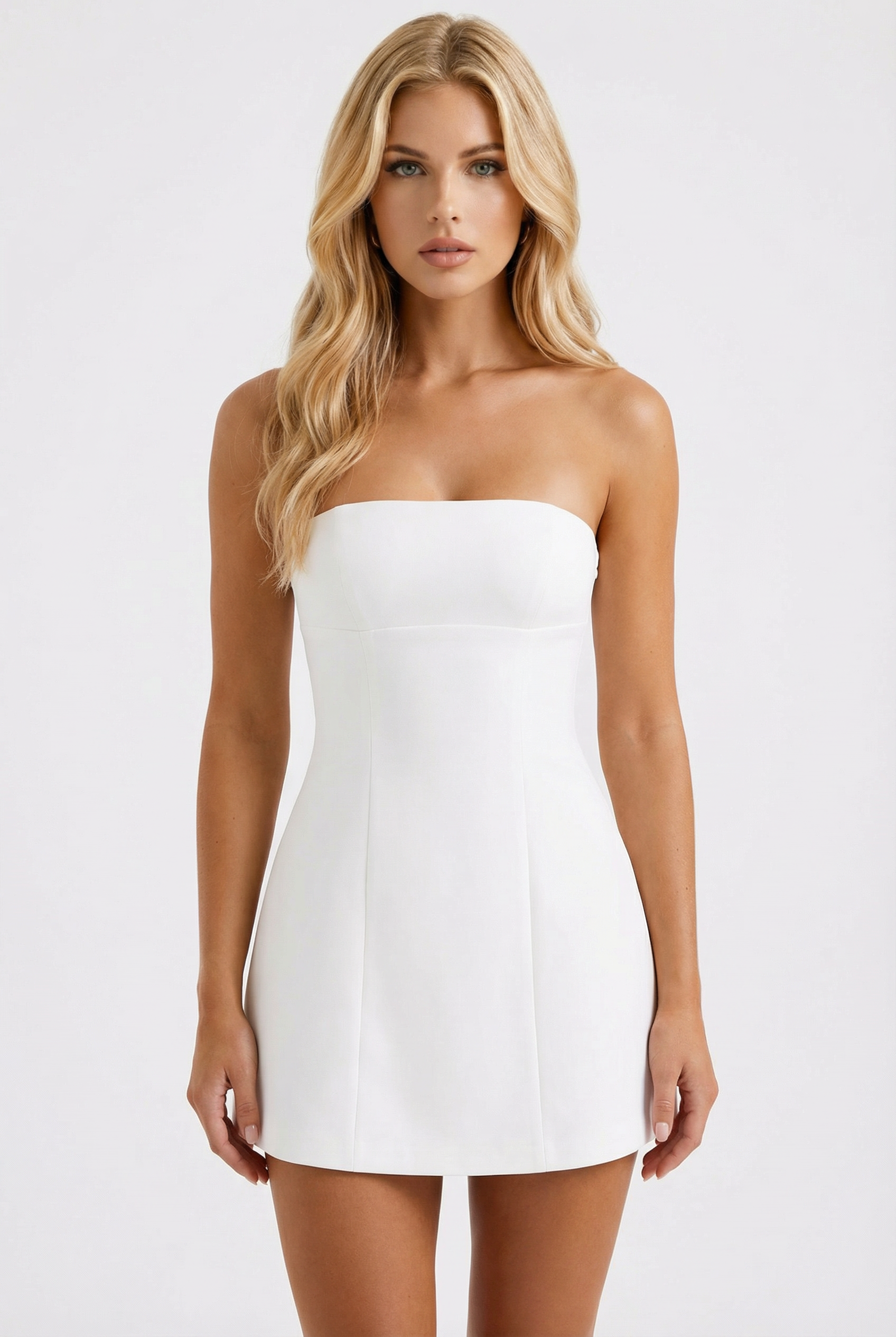 Short White Dress Strapless Mini Women's - Image 1
