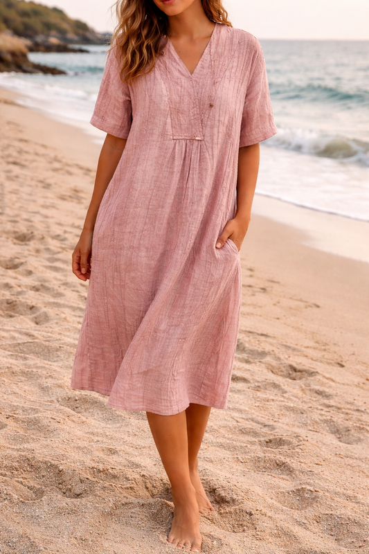 Side Pockets Sleeve Midi Dress For Women Line - Image 2