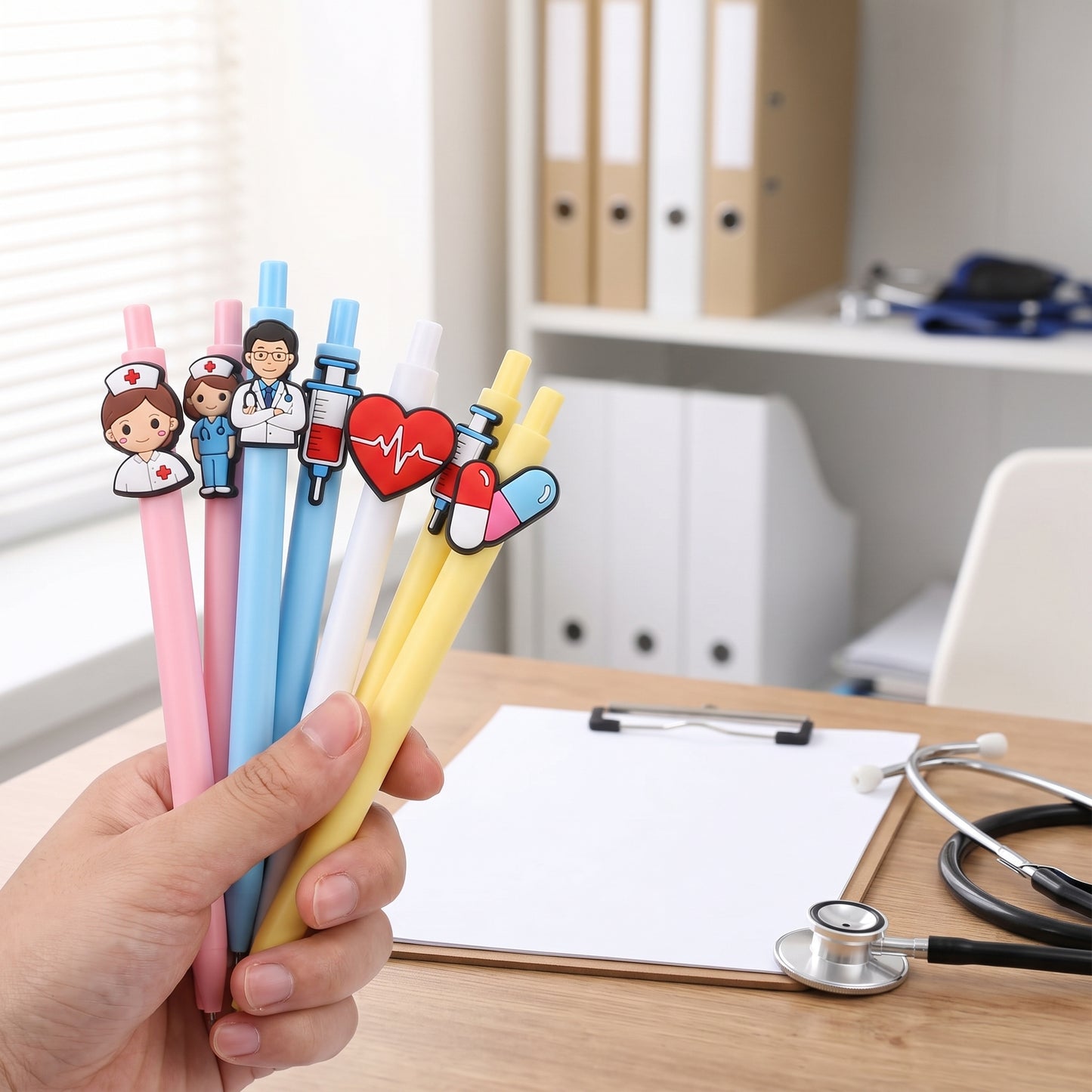 Gel Pens Medical Themed Cute Nurse Doctor Silicone Toppers - in-use