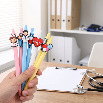 Gel Pens Medical Themed Cute Nurse Doctor Silicone Toppers - in-use
