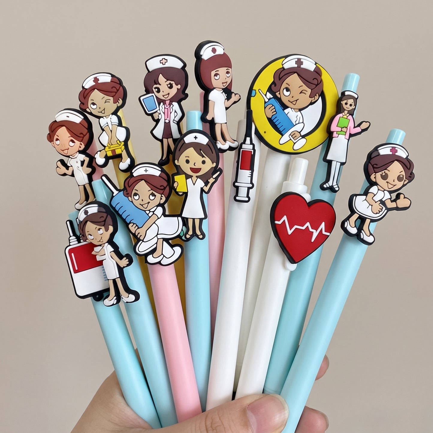 Gel Pens Medical Themed Cute Nurse Doctor Silicone Toppers - scale