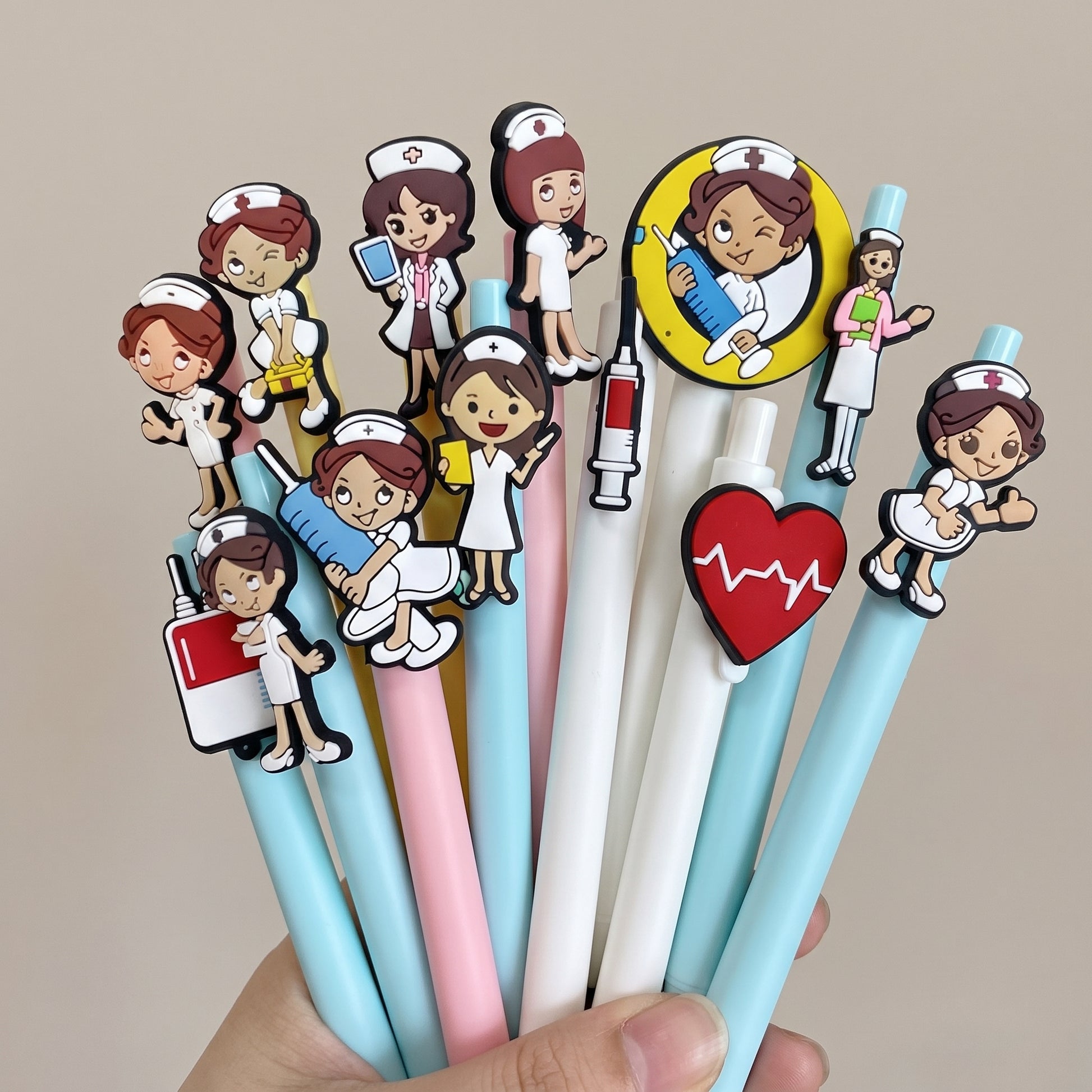 Gel Pens Medical Themed Cute Nurse Doctor Silicone Toppers - scale