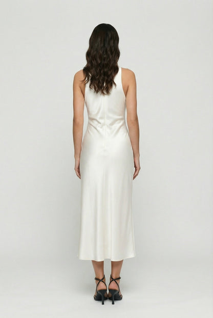 Sleeveless Cowl Neck Satin Slip Midi Dress