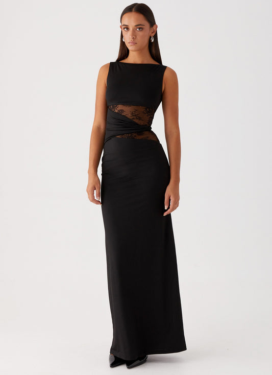 Sleeveless High Neck Lace Cut Out Formal Long Dress for Women