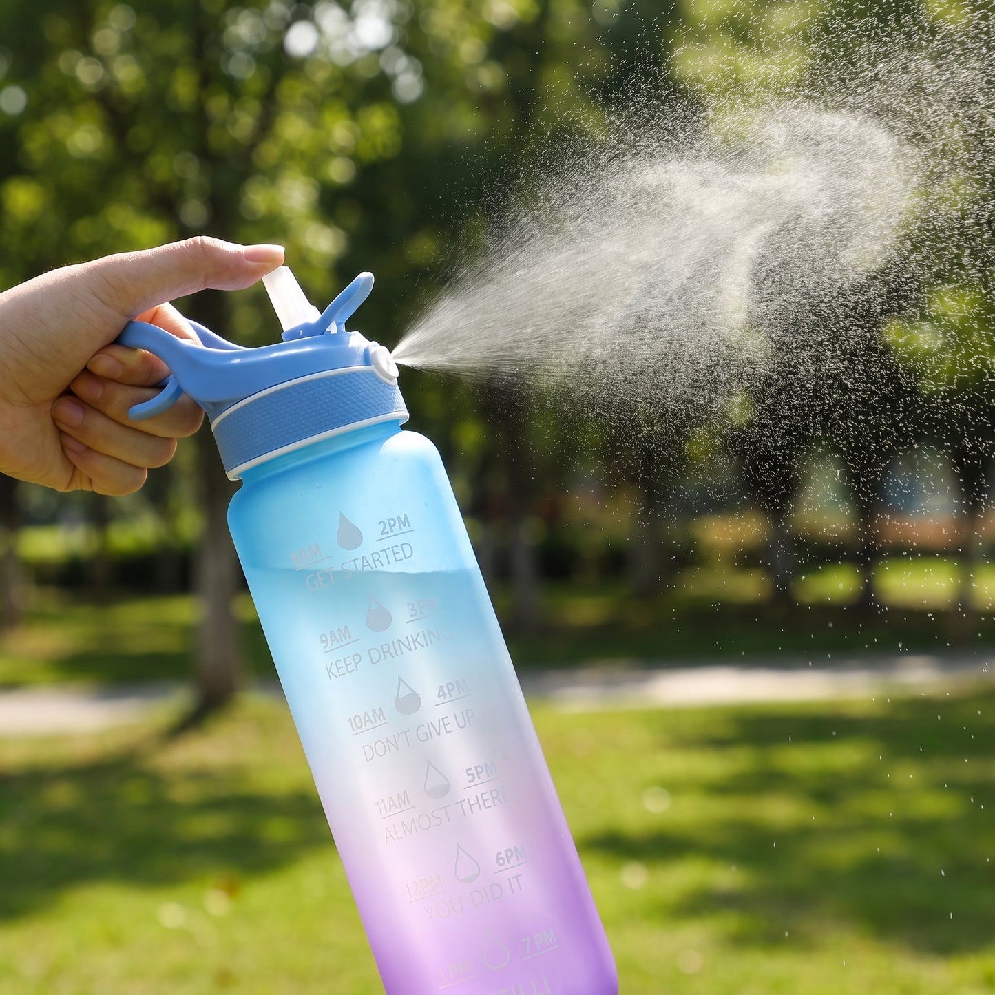 Water Bottle Motivational Spray Sports Time Marker - in-use
