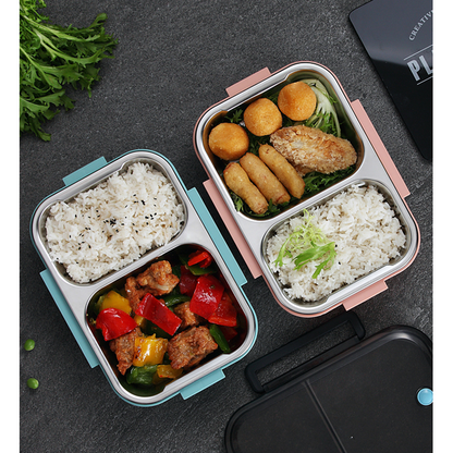 Stainless Steel Bento Lunch Box 1000ml 2 Compartment Clear Lid - Image 3