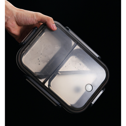 Stainless Steel Bento Lunch Box 1000ml 2 Compartment Clear Lid - Image 5