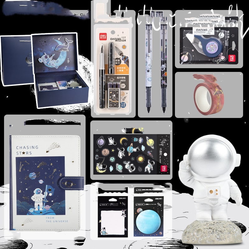 Stationery Set Astronaut Space Theme Gift Box Blue White - Image 3