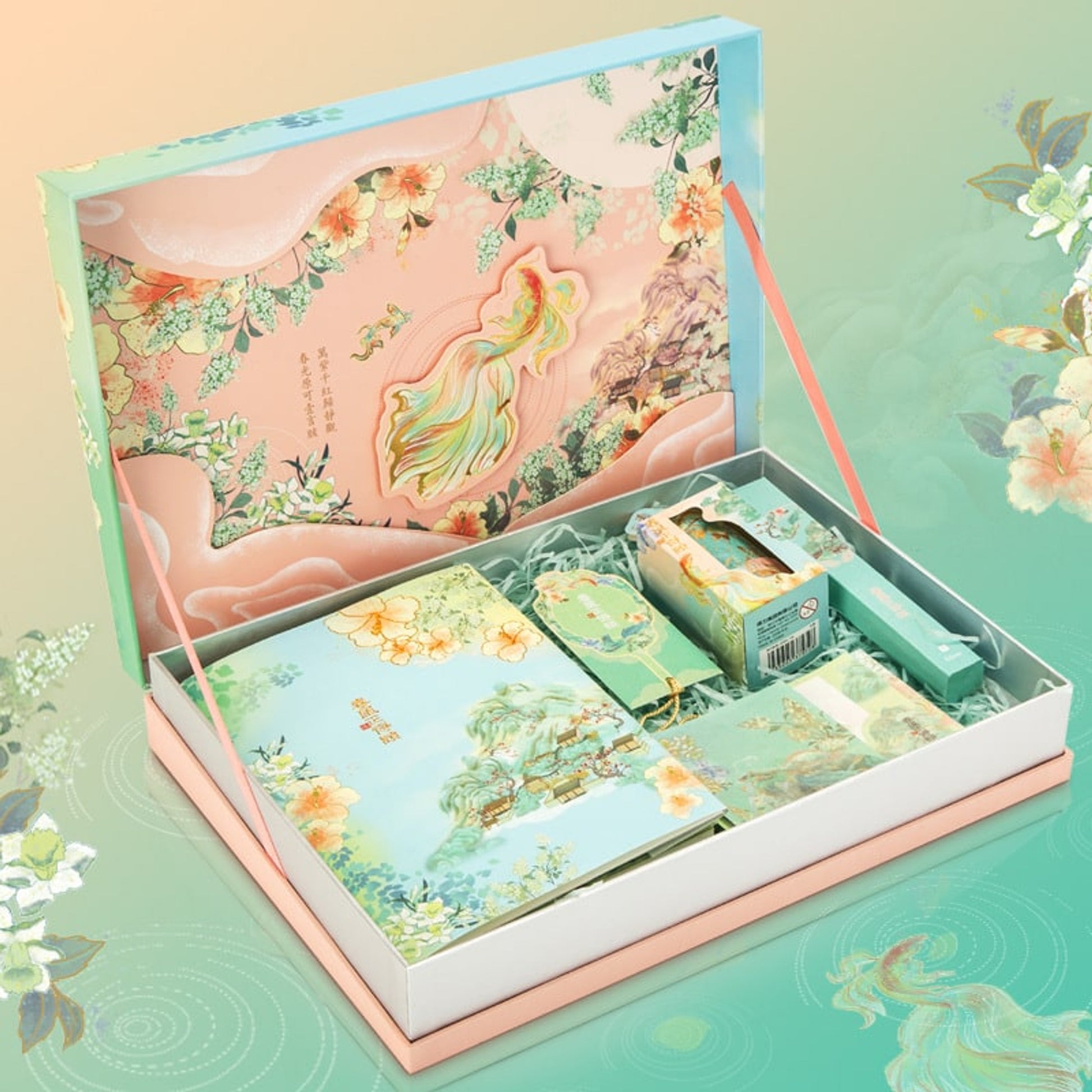 Stationery Set Gift Box Floral Landscape Notebook Fan - Image 1