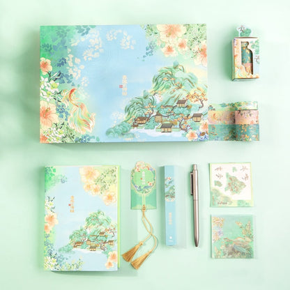 Stationery Set Gift Box Floral Landscape Notebook Fan - Image 3