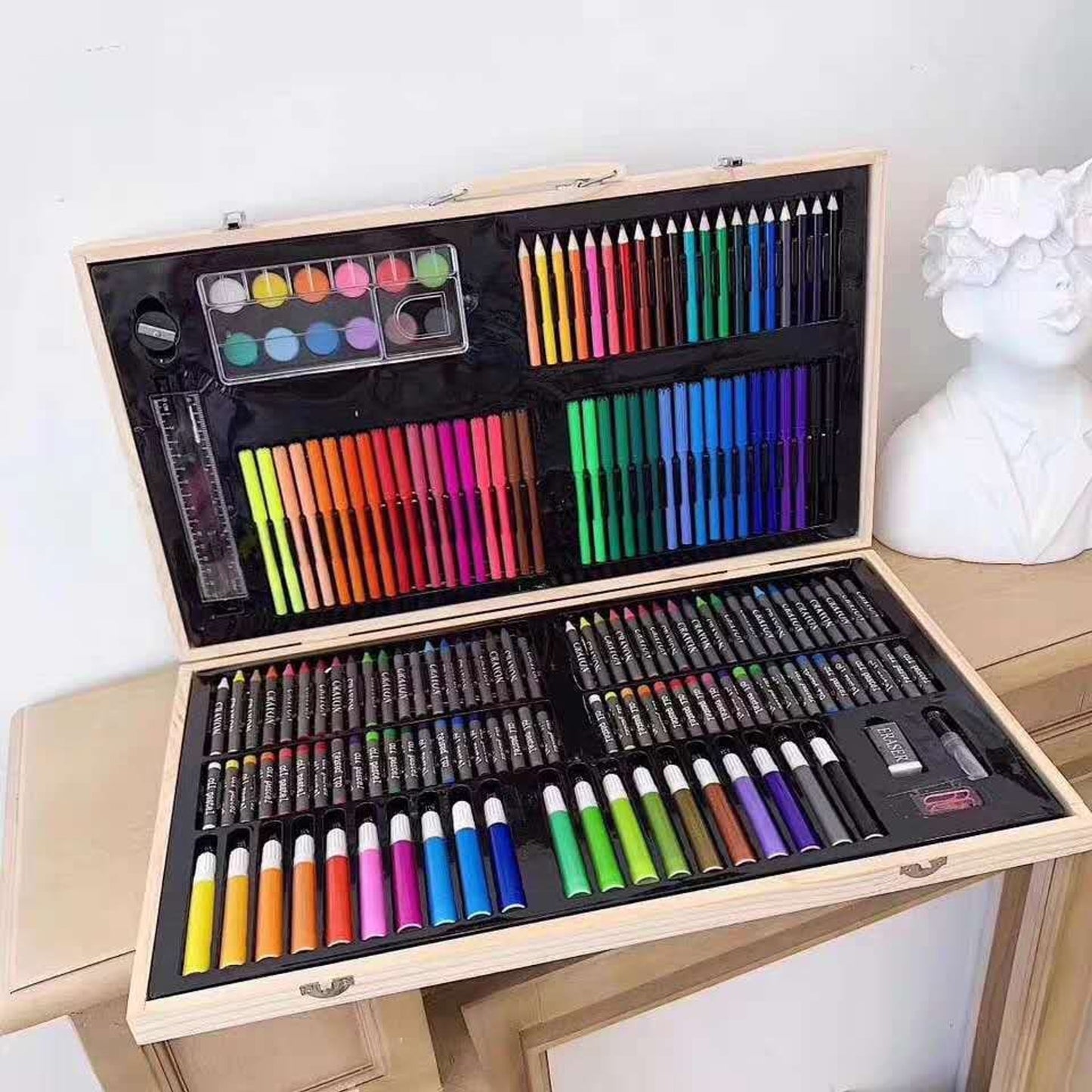 Stationery Set Kids Art Multicolor Wooden Case Supplies - Image 5