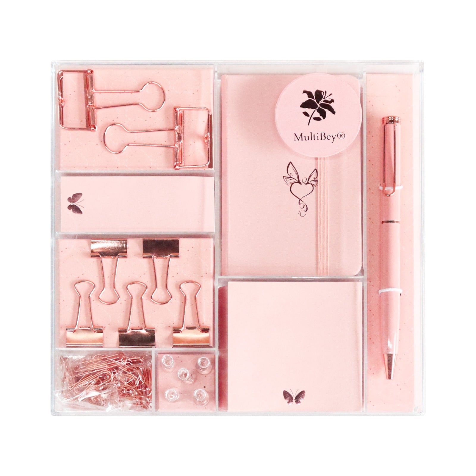 Stationery Set Pink Rose Gold Office Desk Supplies Gift Box - Image 1