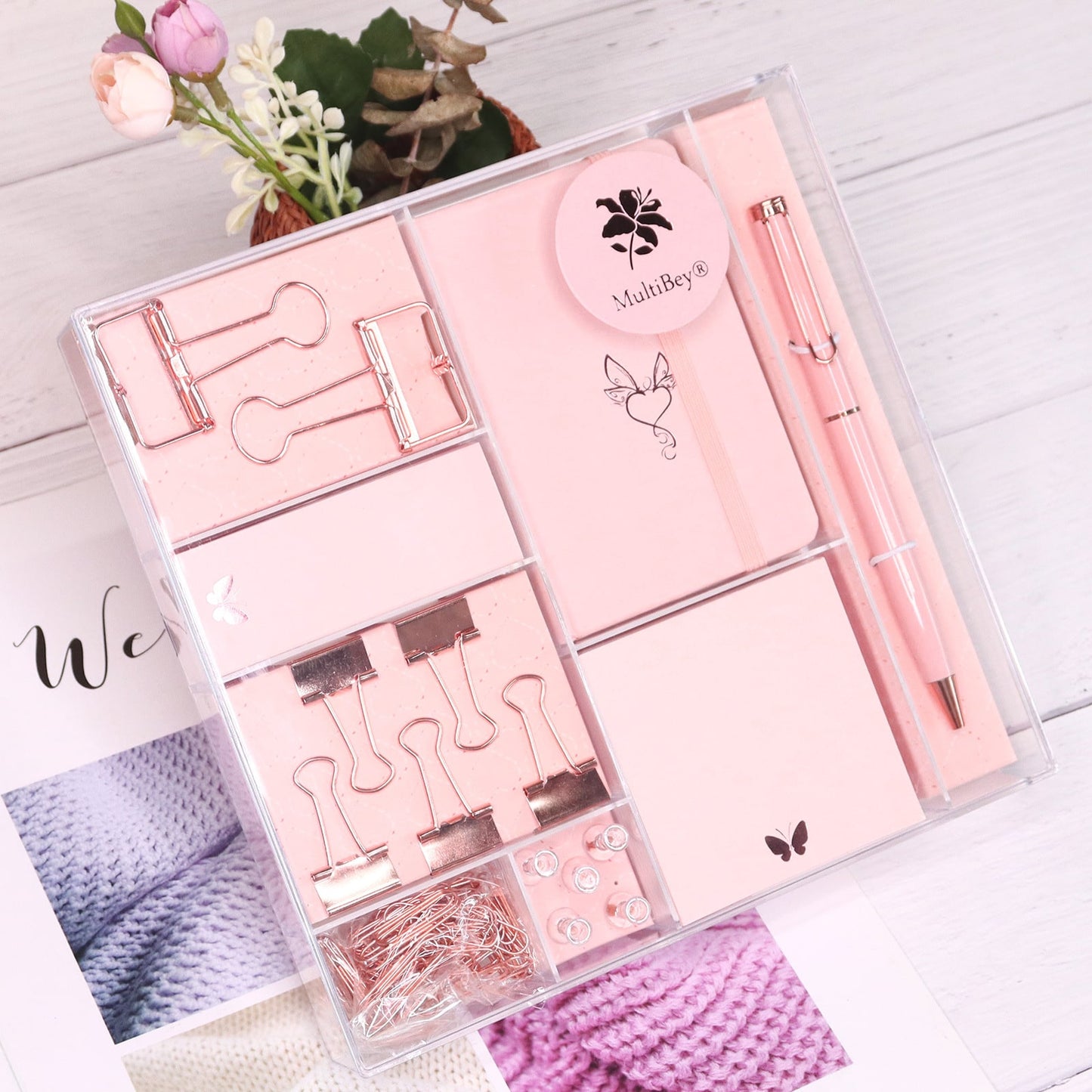 Stationery Set Pink Rose Gold Office Desk Supplies Gift Box - Image 3