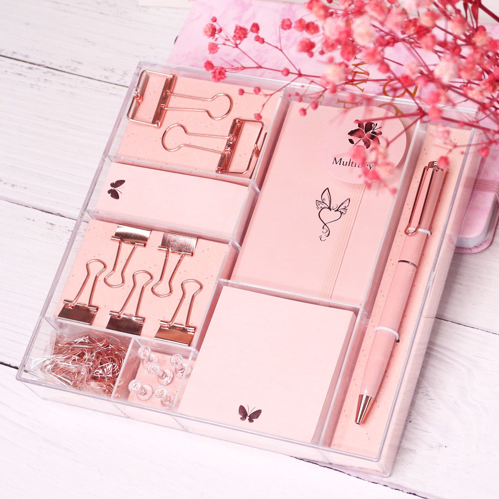 Stationery Set Pink Rose Gold Office Desk Supplies Gift Box - Image 6