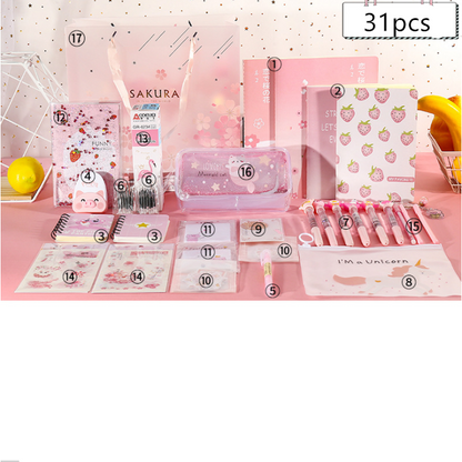 Stationery Set Pink With Cartoon And Floral Designs - Image 5