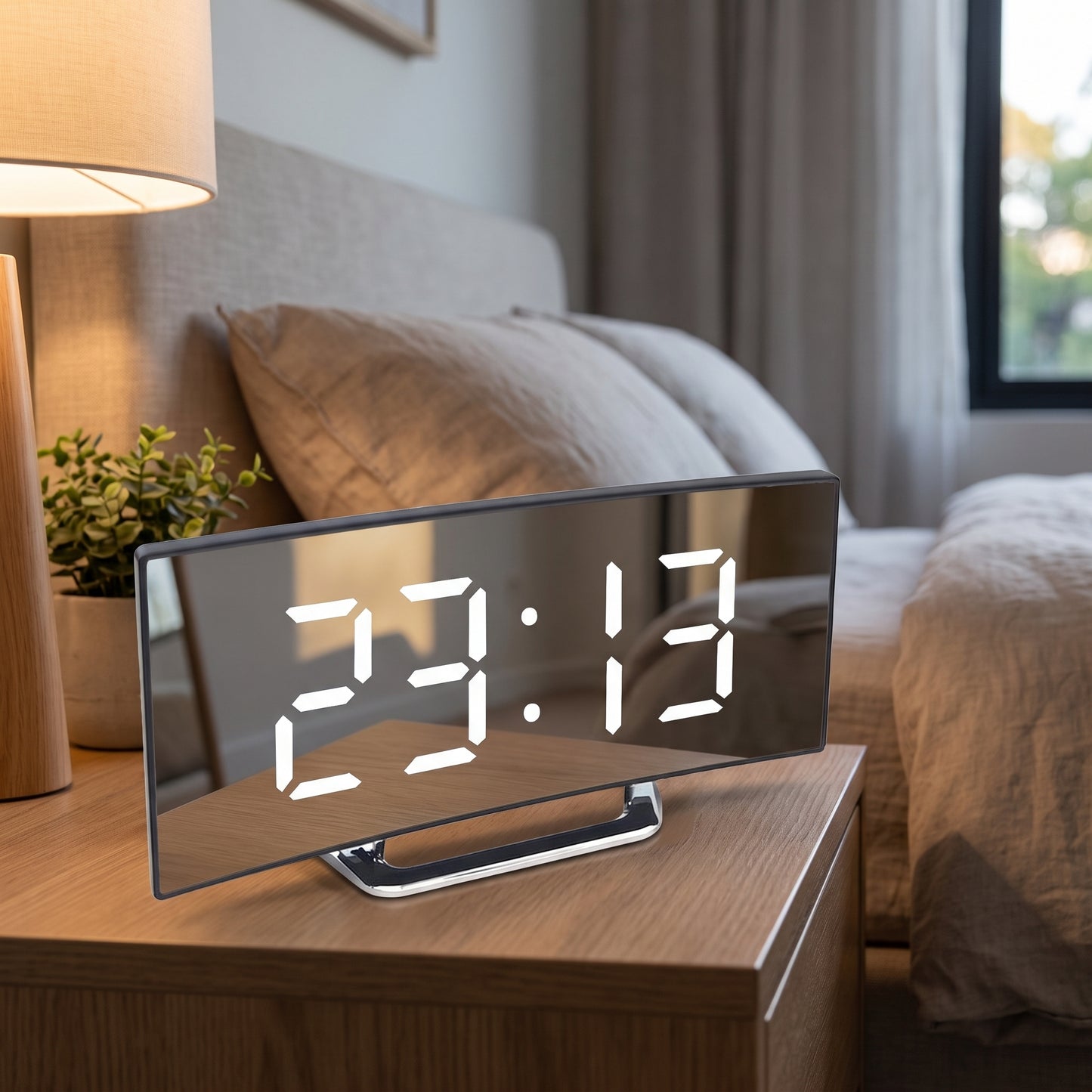 Digital Alarm Clock Set Mirror Snooze Curved - Image 1