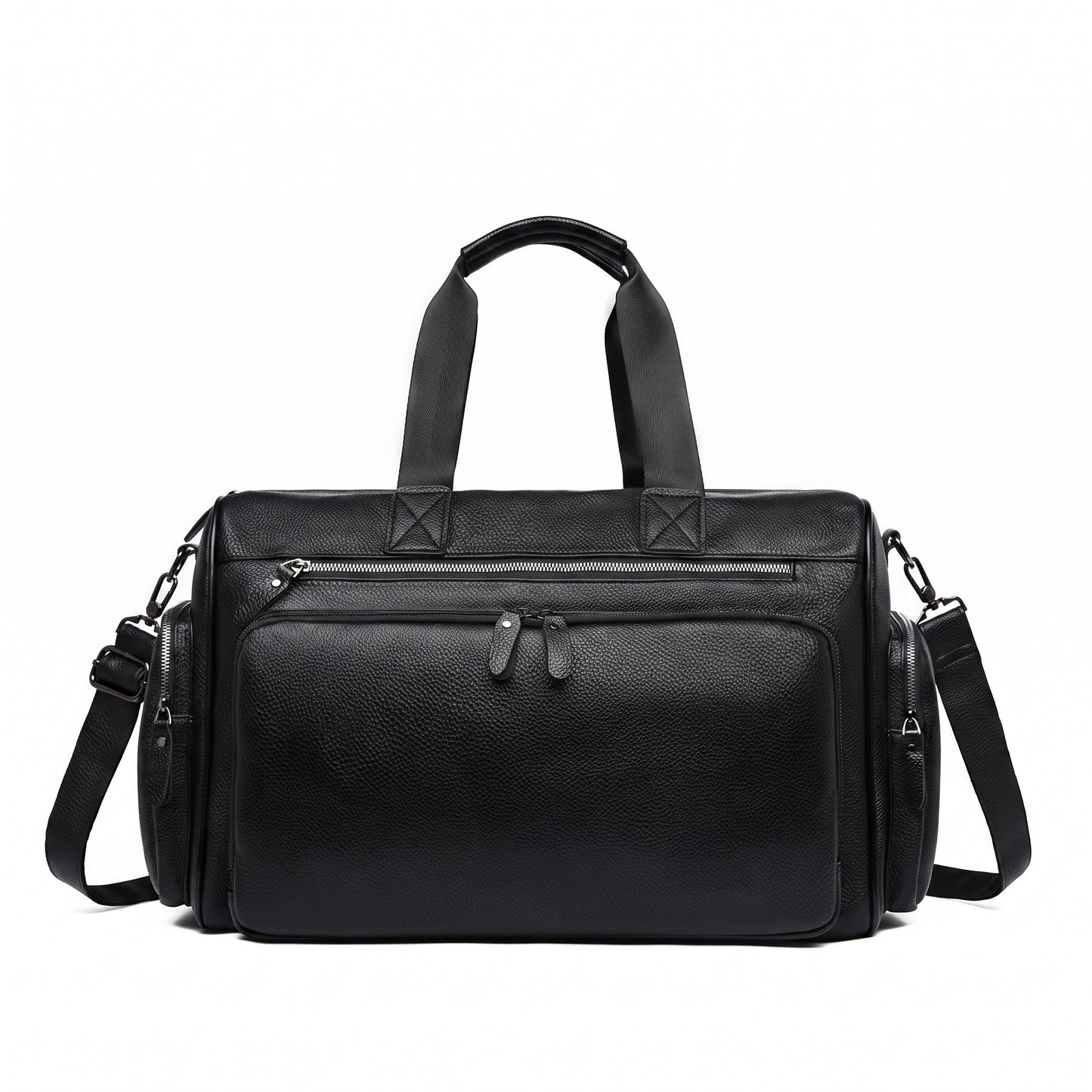 Weekender Travel Bag with Adjustable Structured Duffel and Zippered Compartments - Black