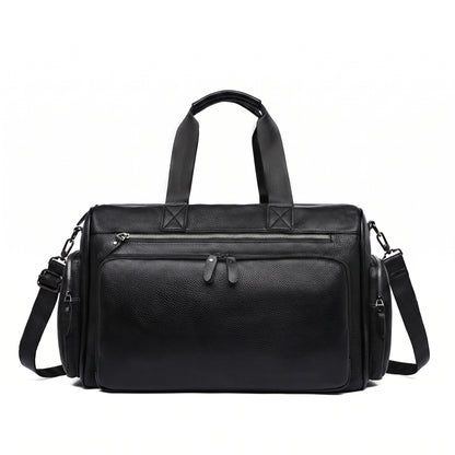 Weekender Travel Bag with Adjustable Structured Duffel and Zippered Compartments - Black