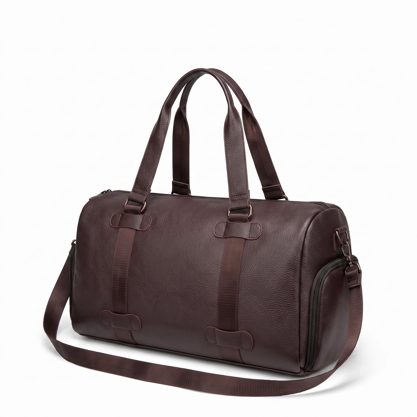 Leather Duffel Bag with Supportive Weekender Design and Buckle Closure - Black